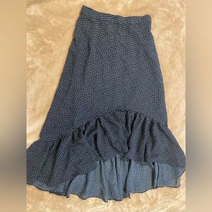 H&M midi high low ruffle skirt in navy blue size 4
